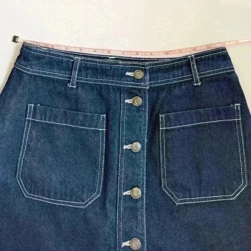 PopSugar Button Front Aline Denim Mini Skirt Size8 - Picture 5 of 7